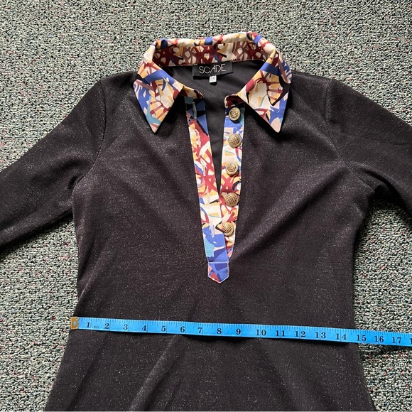 Modest Black Glitter & Vintage Floral Antique Gold Button Fit & Flare Dress Sz S - Picture 11 of 16